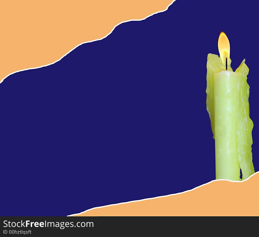 A candle in a blue background