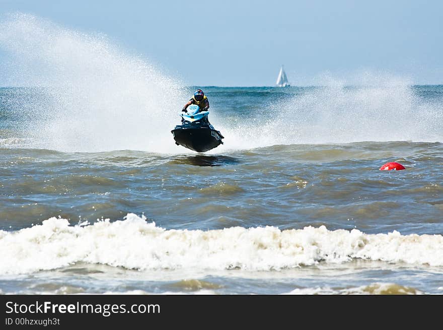 Extreme  jet-ski watersports with big waves