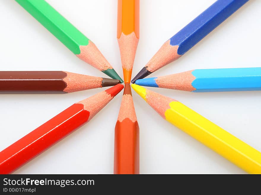 Some color pencils isolated on white background