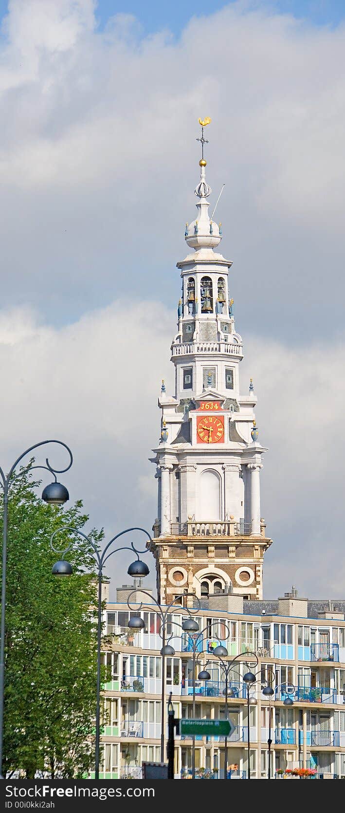 Old bell tower and modern house in Amsterdam. Old bell tower and modern house in Amsterdam