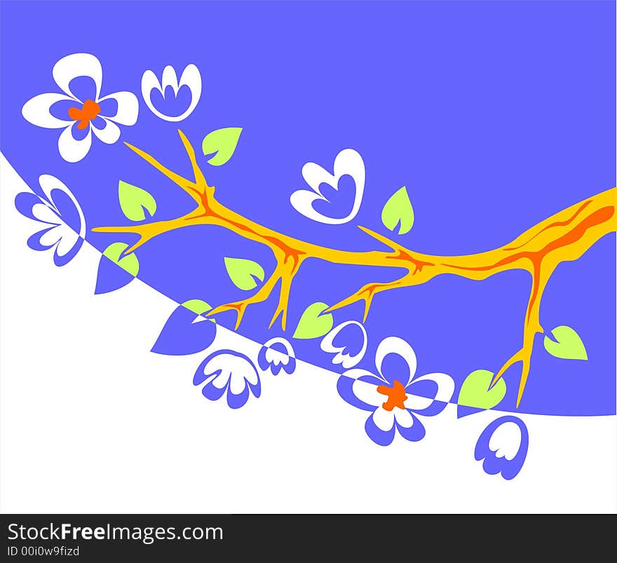 Blossoming branch of an apple-tree on a blue-white background. Blossoming branch of an apple-tree on a blue-white background.