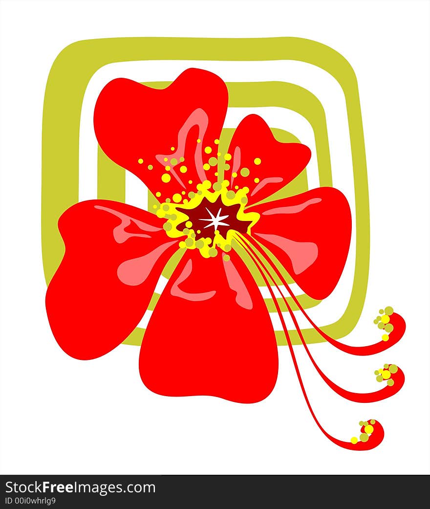 Red stylized flower on a green-white background.