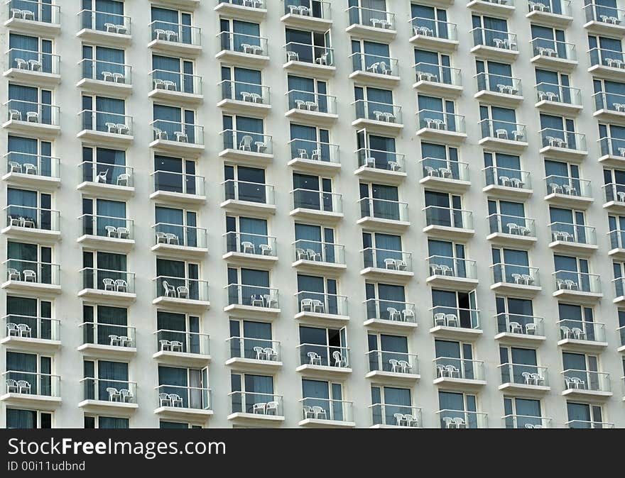 Multiple window pattern on hotel facade