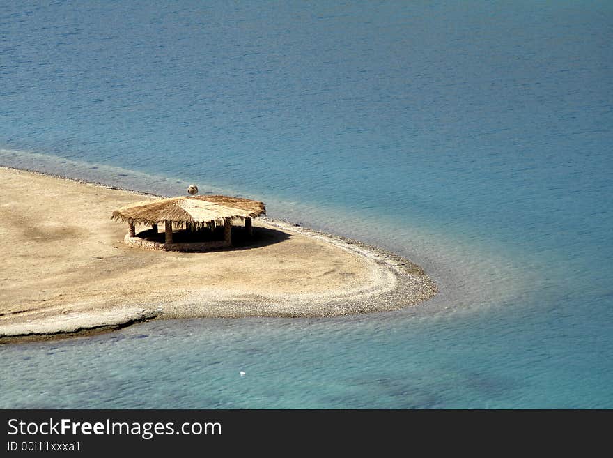 Reed hut on beach, red sea, sinai, egypt