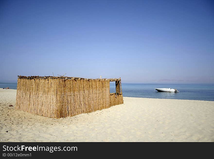 Reed hut on beach, red sea