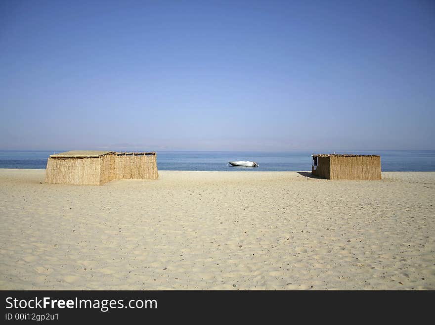 Reed hut on beach, red sea, sinai, egypt