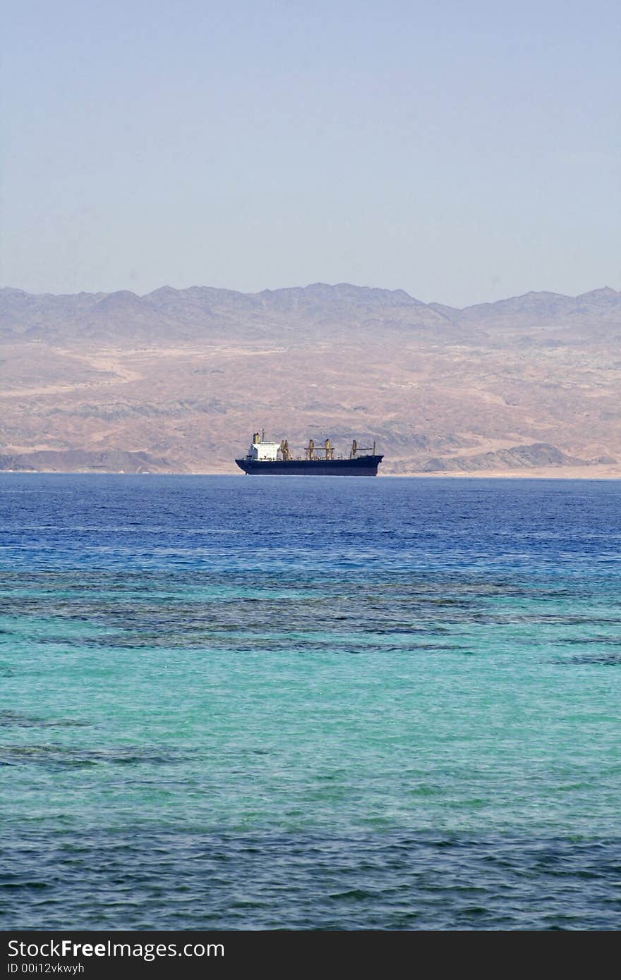 Cargo ship on the red sea, sinai, egypt