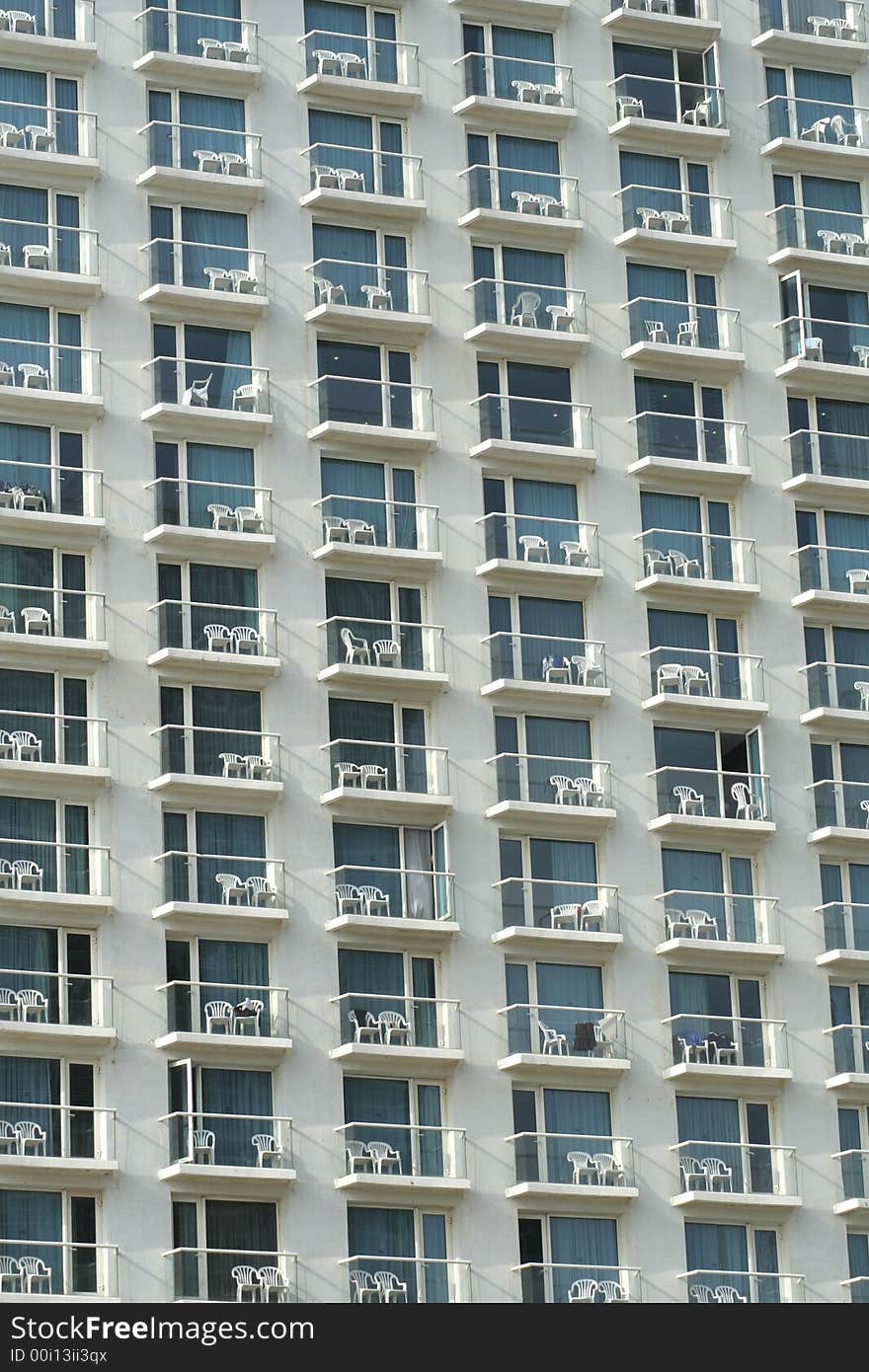 Multiple window pattern on hotel facade. Multiple window pattern on hotel facade