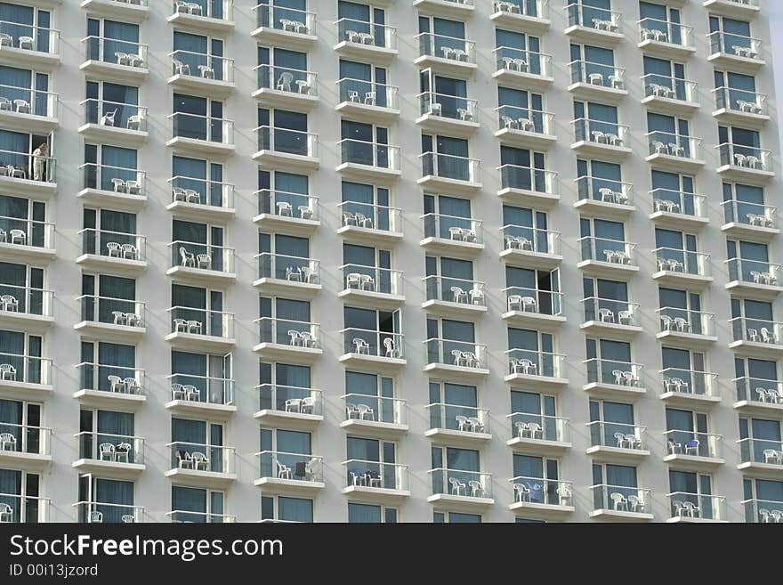 Multiple window pattern on hotel facade