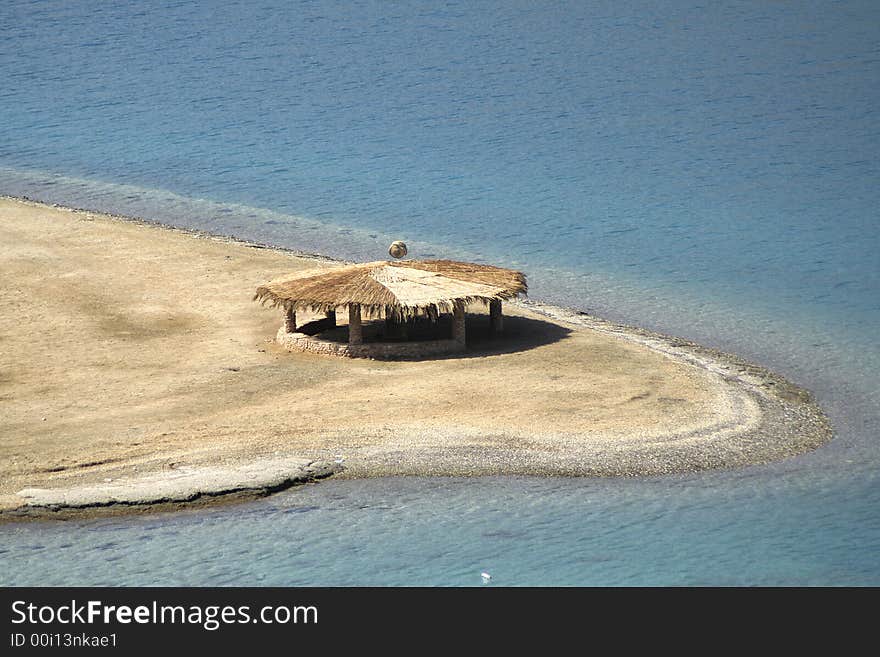 Reed hut on beach, red sea, sinai, egypt