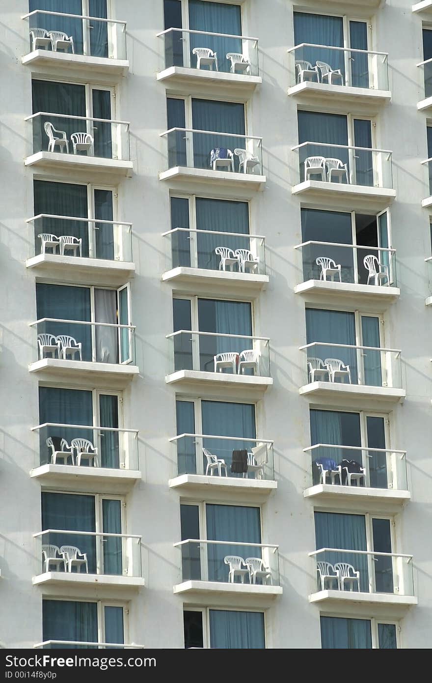 Multiple window pattern on hotel facade