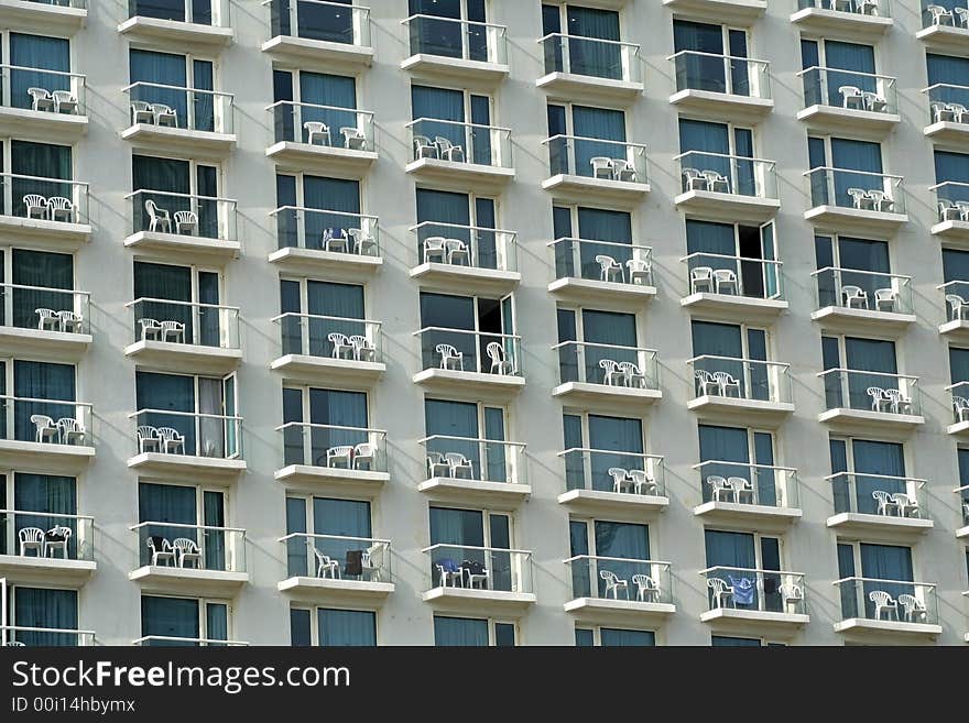 Multiple window pattern on hotel facade