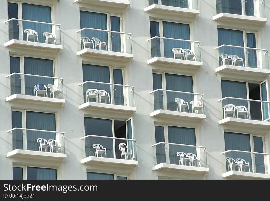 Multiple window pattern on hotel facade