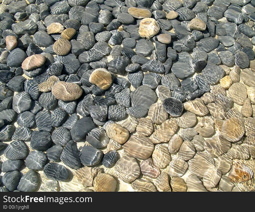 Black and white stones under water