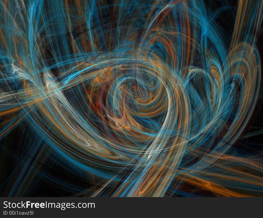 Blue and orange fractal chaos, black background. Blue and orange fractal chaos, black background