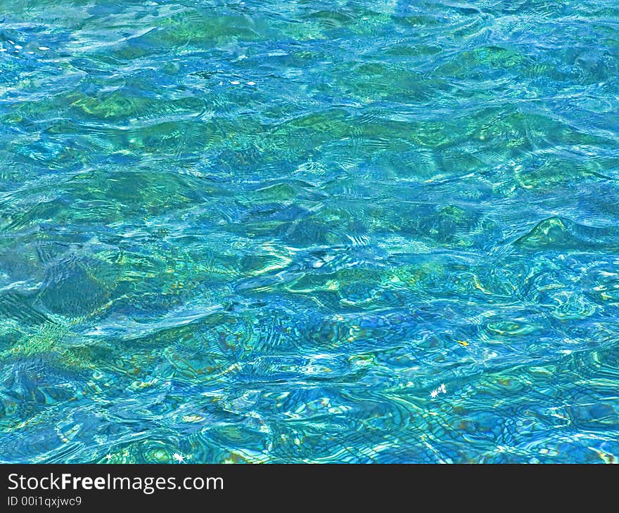 Clear blue pool water surface with waves