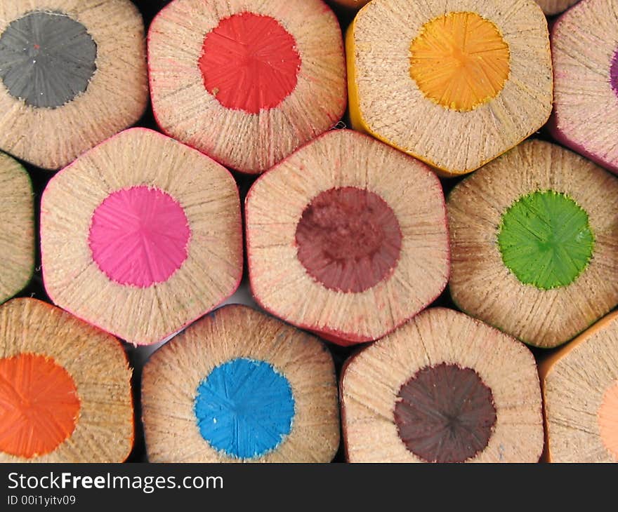 Extreme close-up of big wooden colored pencils. Extreme close-up of big wooden colored pencils