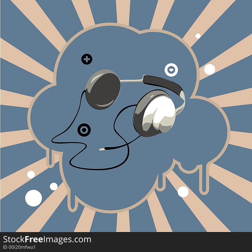 Headphone illustration with symbols and dots