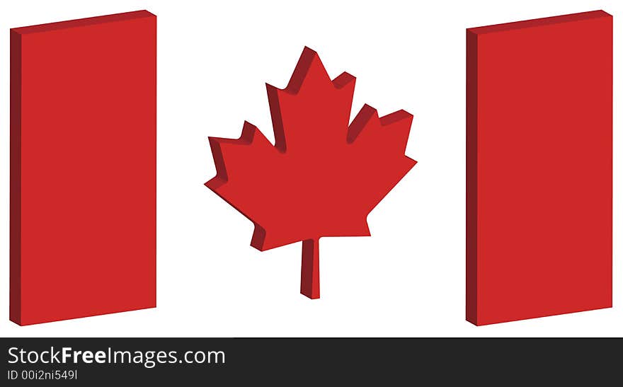 Three dimensional perspective of Canada's national flag. Three dimensional perspective of Canada's national flag