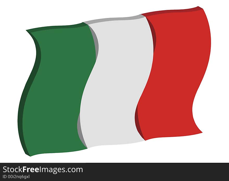 Dancing three dimensional perspective of Italy's national flag. Dancing three dimensional perspective of Italy's national flag