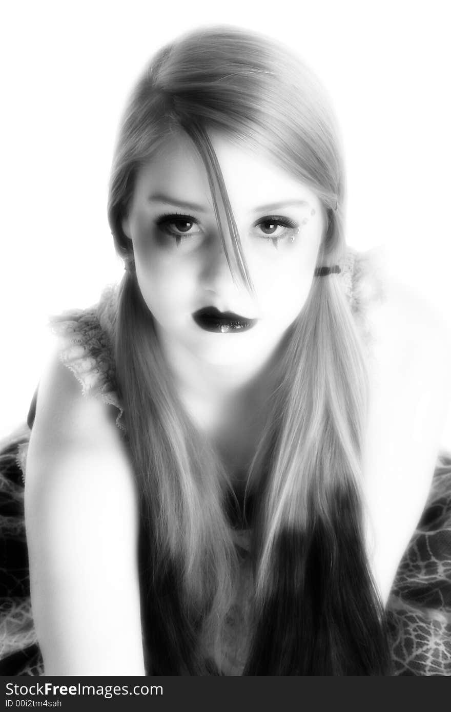 Beautiful 14 year old teen in goth in black and white. Beautiful 14 year old teen in goth in black and white.