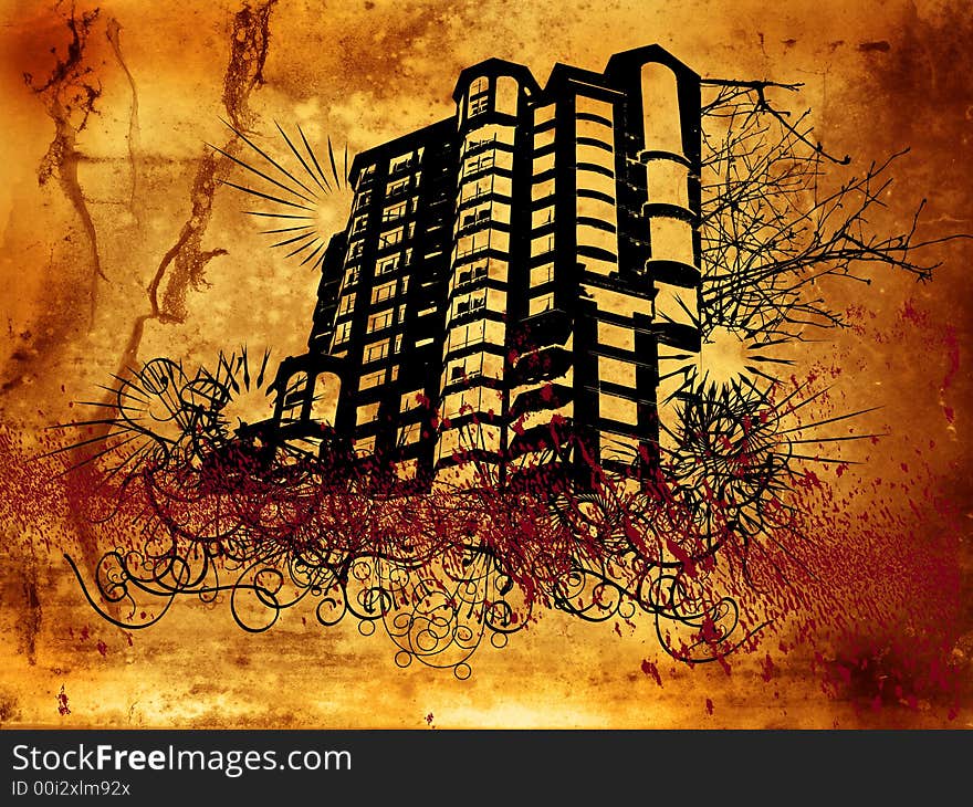 Grunge style background with corporate buildings. Grunge style background with corporate buildings