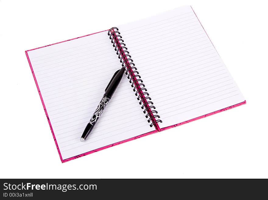 Photo of the pink notebook with pen open