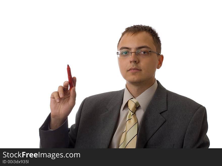 Young businessman with Felt-tip pen