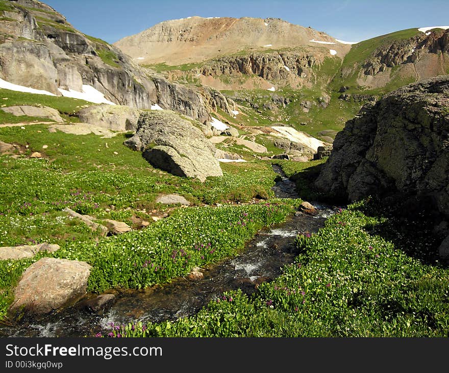 Summertime scene from the normally frozen Porphory Basin area near Silverton, Colorado. Summertime scene from the normally frozen Porphory Basin area near Silverton, Colorado.