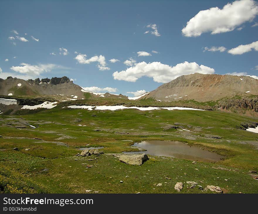 Summertime scene from the normally frozen Porphory Basin area near Silverton, Colorado. Summertime scene from the normally frozen Porphory Basin area near Silverton, Colorado.