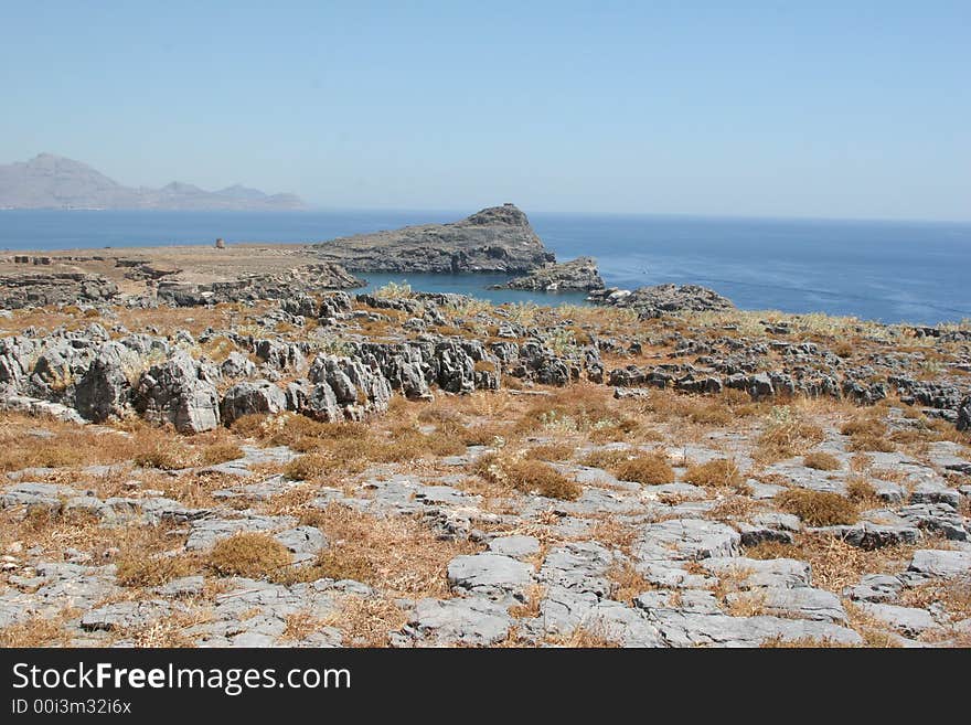 rocky coast, lindos, greece