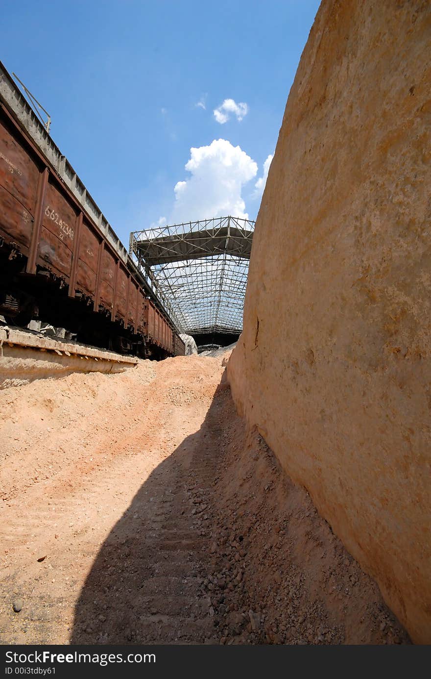 Warehouse of raw material, sunny day