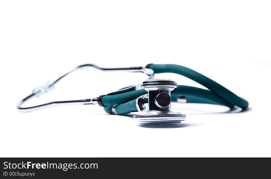 Stethoscope in green on an isolated white background