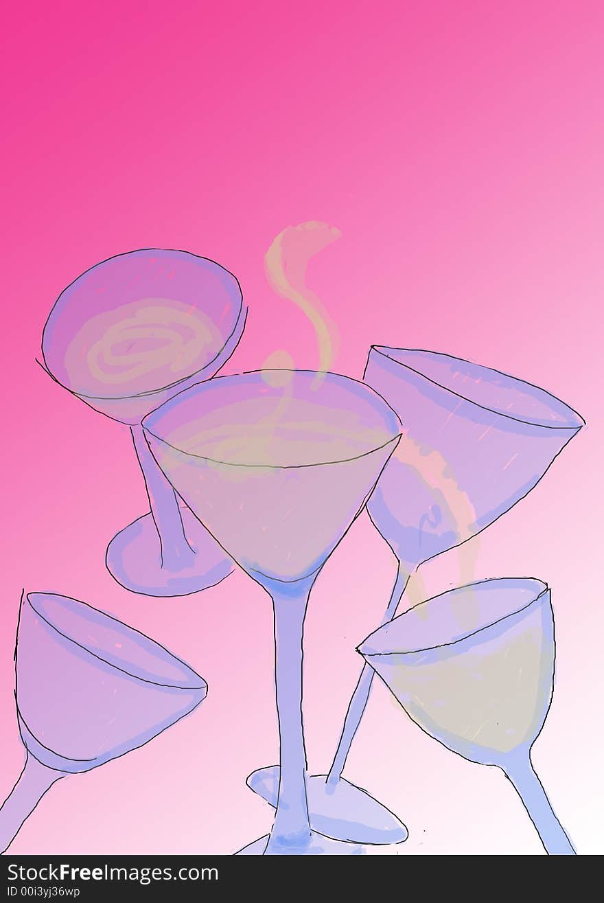 Illustration with blue glasses and champagne. Illustration with blue glasses and champagne