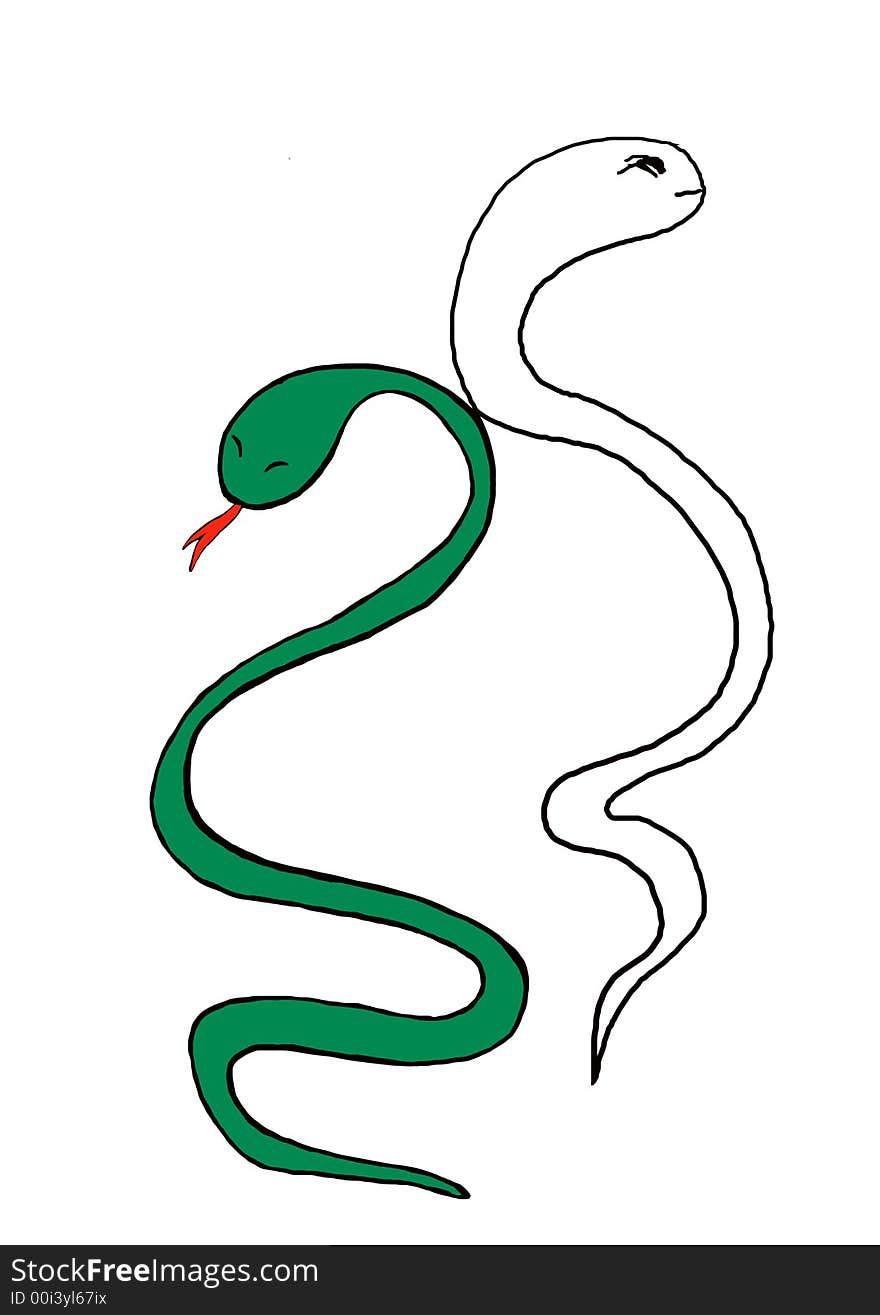 Illustration with green snake, simbol