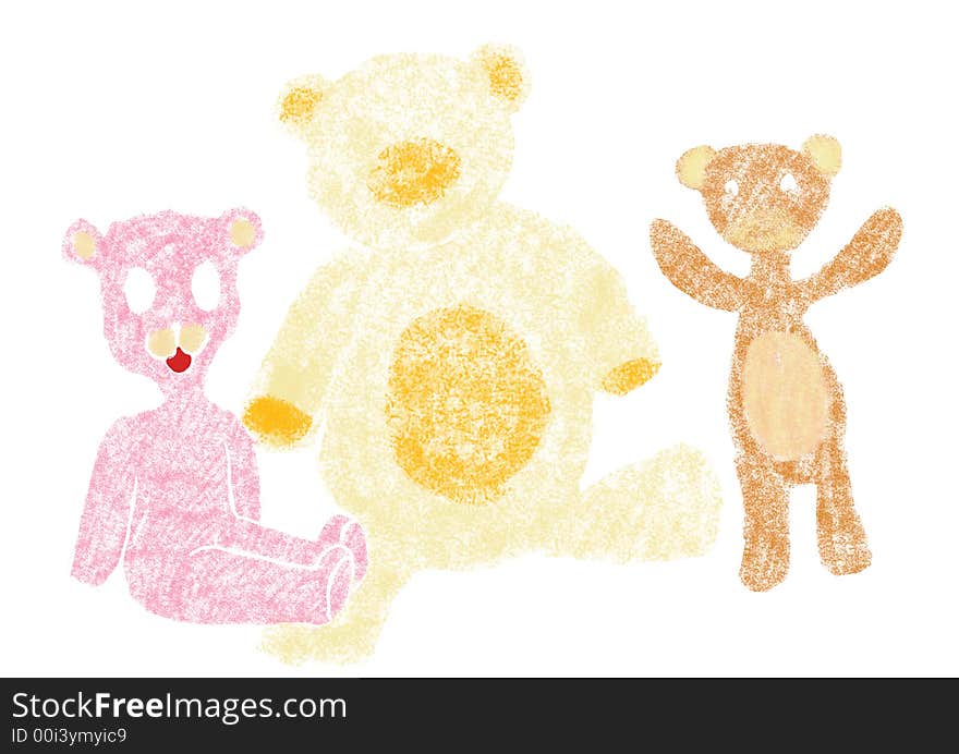 Illustration with Teddy Bears, different colors