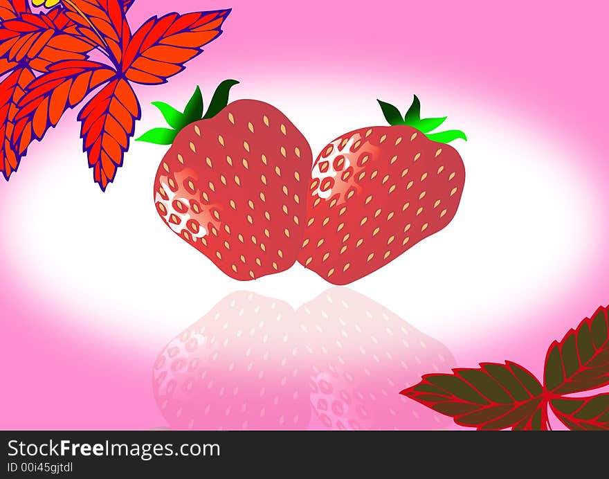 Bright red fresh strawberries on pink ground. Bright red fresh strawberries on pink ground