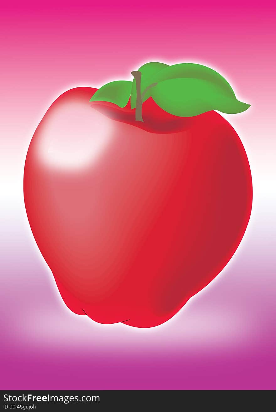 Red apple on the red shiny background, with green apple