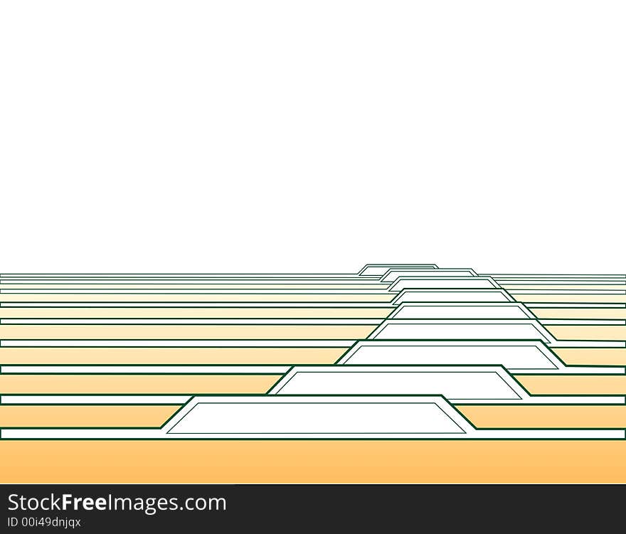 A series of orange tabs or folders, trimmed in green, in perspective. A series of orange tabs or folders, trimmed in green, in perspective.