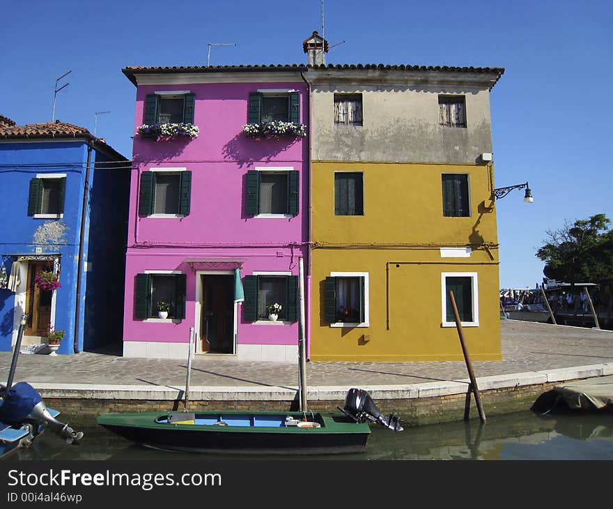 Homes on the island of Burano, Venice in Italy