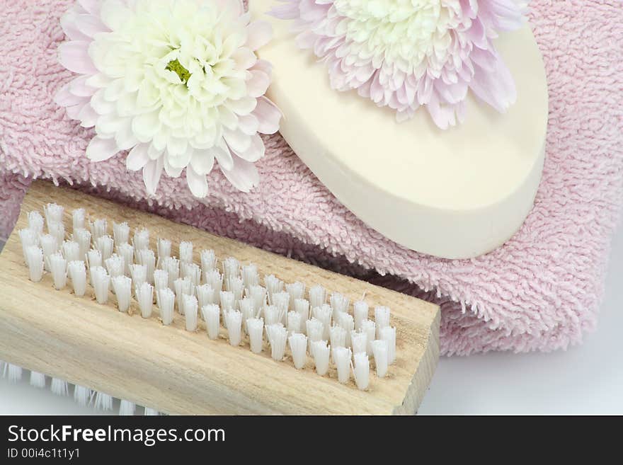 Macro shot of toiletries and flowers