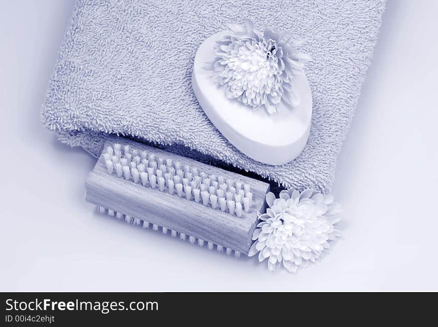 Macro shot of toiletries and flowers