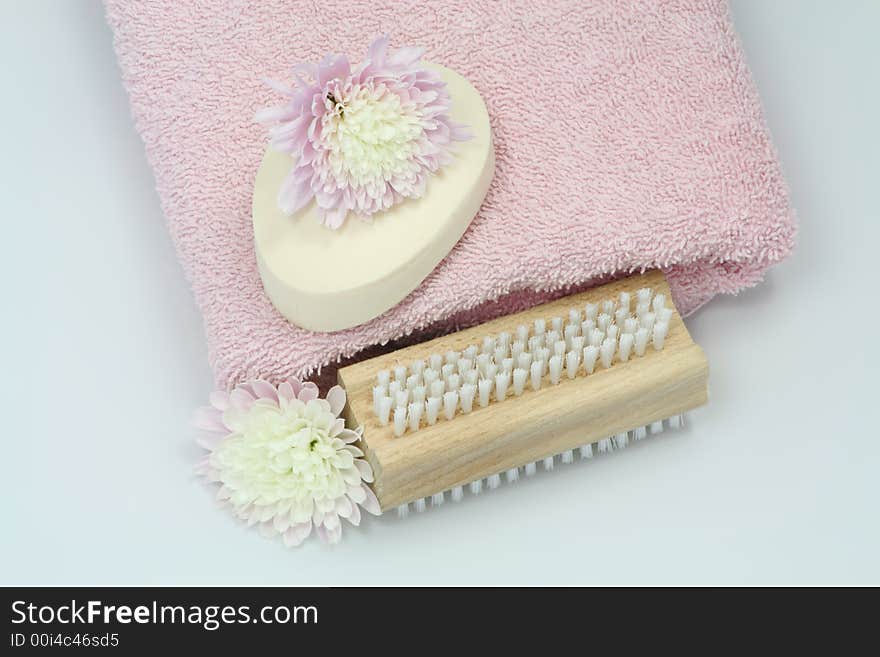 Macro shot of toiletries and flowers