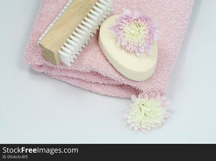 Macro shot of toiletries and flowers