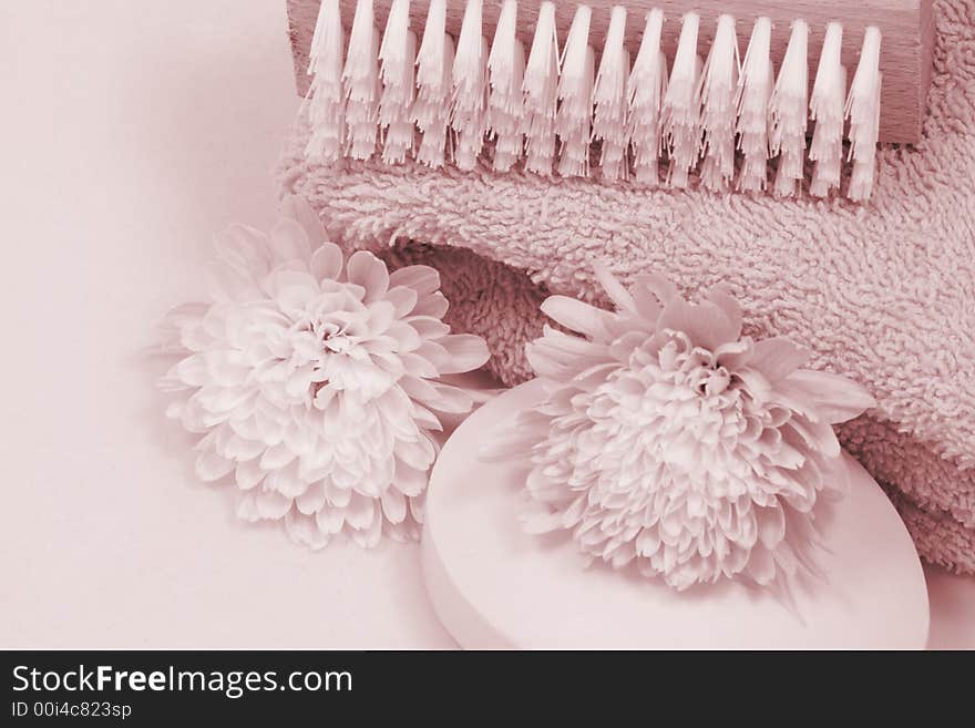 Macro shot of toiletries and flowers