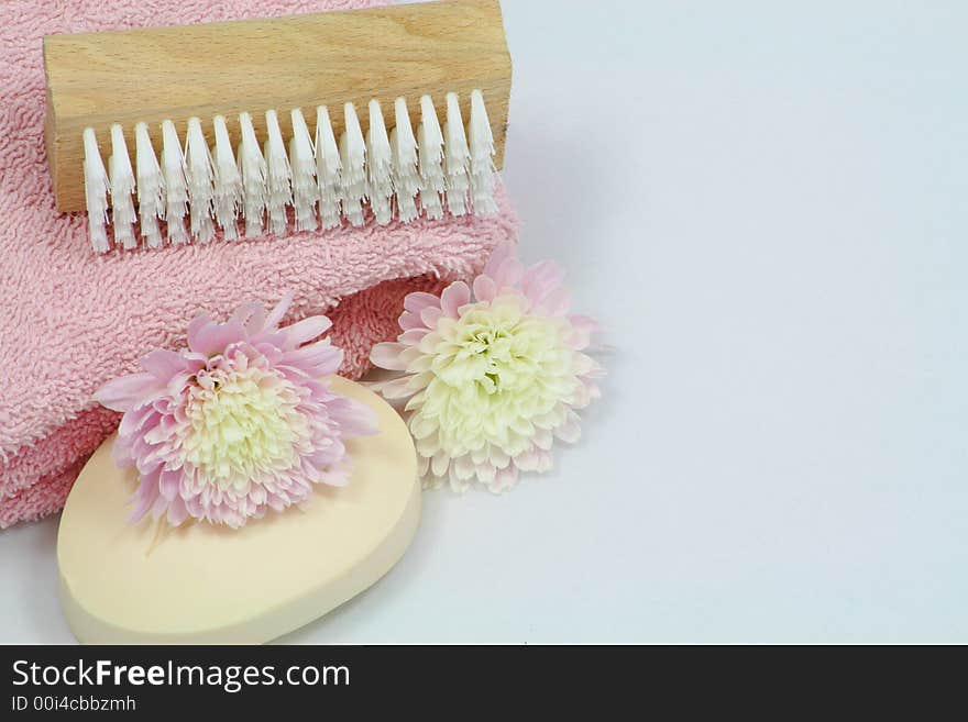 Macro shot of toiletries and flowers