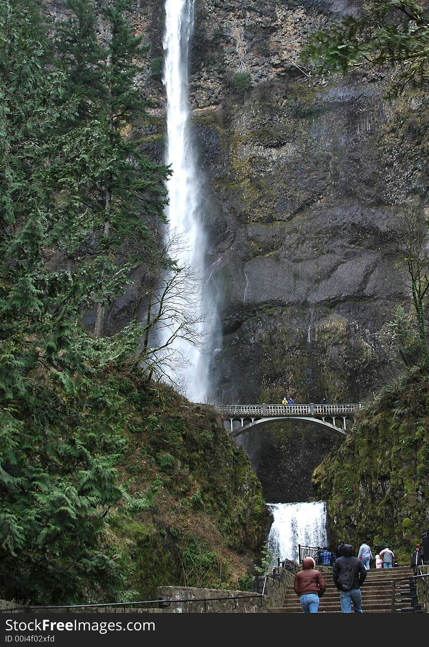 Waterfall and bridge in the pacific northwest. Waterfall and bridge in the pacific northwest.