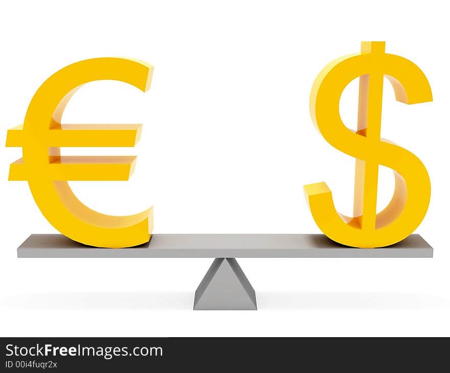 Equilibrium euro & dollar on white background. Equilibrium euro & dollar on white background