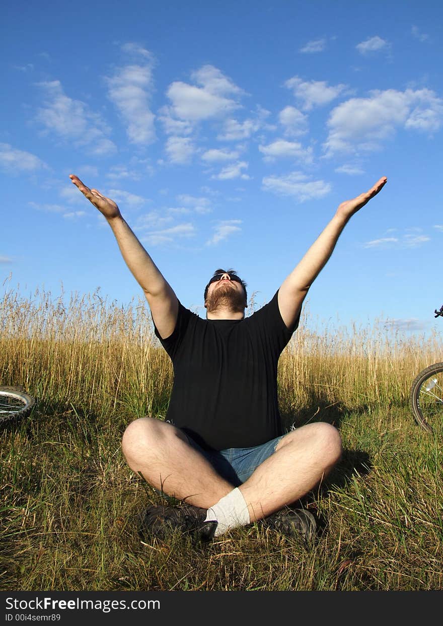 Man holding clouds in his hands. Man holding clouds in his hands