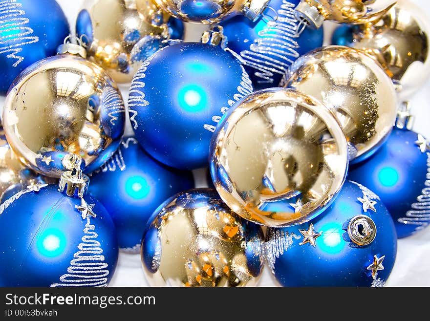 Blue and Gold glass Christmas ornaments.